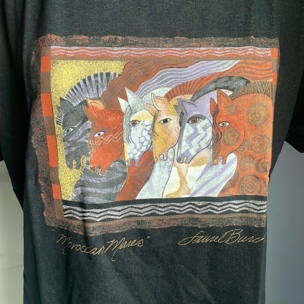 NWT Laurel Burch shirt “Moroccan Mares" black tee shirt size medium - Picture 3 of 7